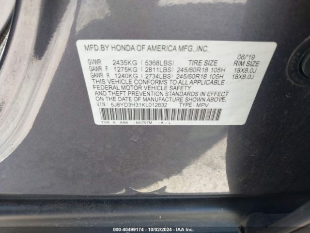 Photo 8 VIN: 5J8YD3H31KL012832 - ACURA MDX 