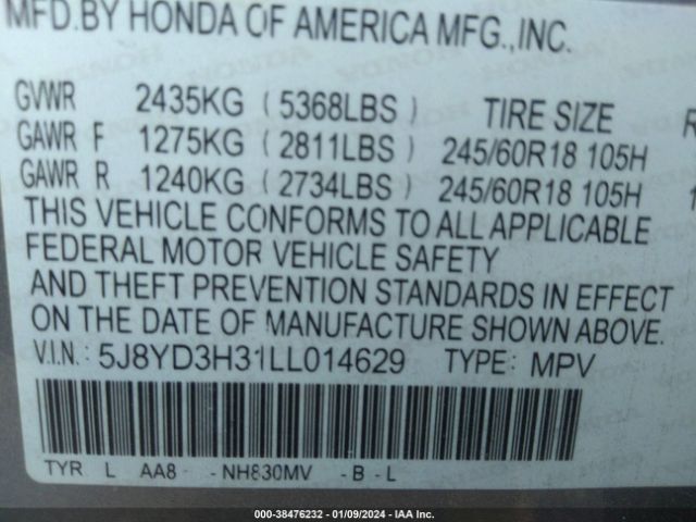 Photo 8 VIN: 5J8YD3H31LL014629 - ACURA MDX 