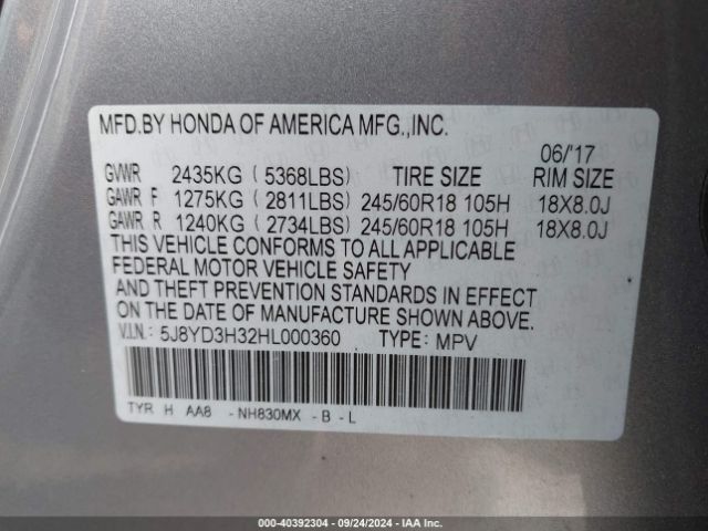 Photo 8 VIN: 5J8YD3H32HL000360 - ACURA MDX 