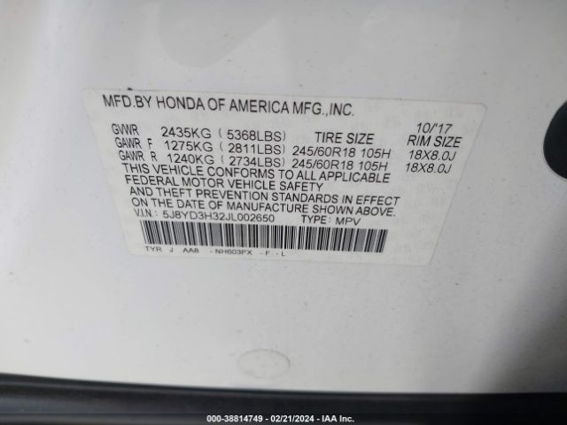 Photo 8 VIN: 5J8YD3H32JL002650 - ACURA MDX 