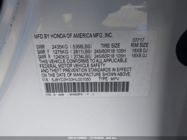 Photo 8 VIN: 5J8YD3H33HL001050 - ACURA MDX 