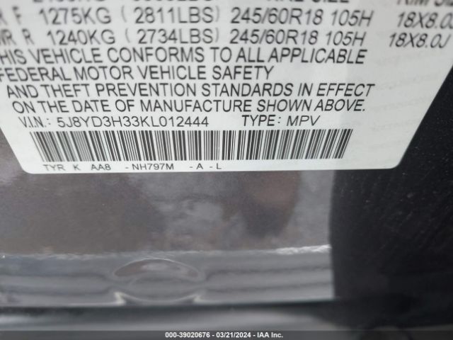 Photo 8 VIN: 5J8YD3H33KL012444 - ACURA MDX 