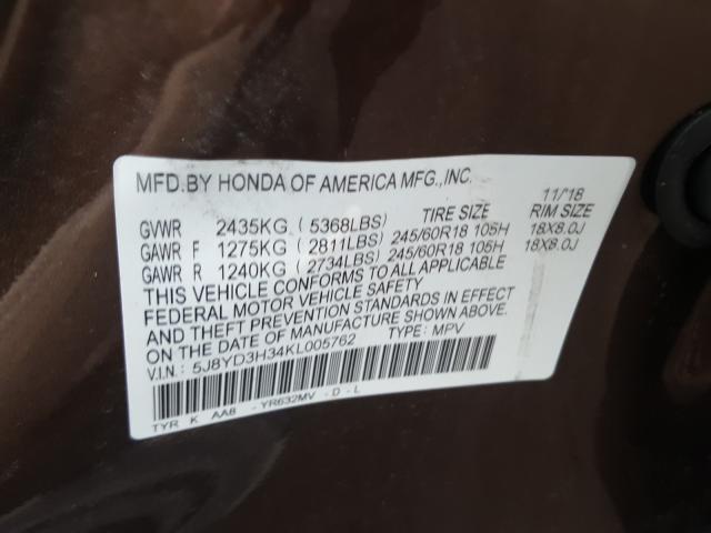 Photo 9 VIN: 5J8YD3H34KL005762 - ACURA MDX 