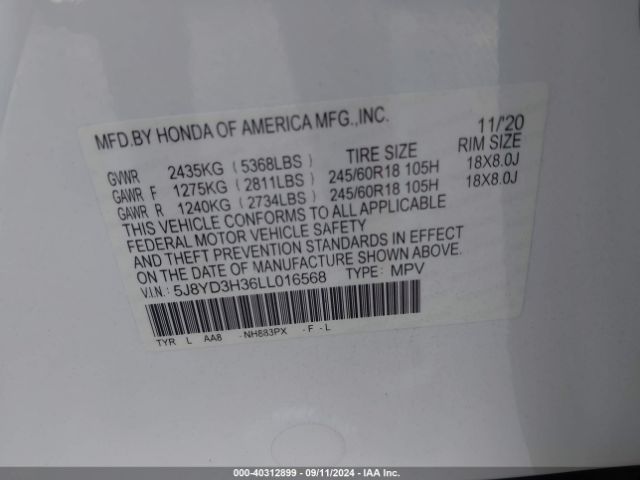 Photo 8 VIN: 5J8YD3H36LL016568 - ACURA MDX 