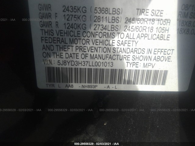 Photo 8 VIN: 5J8YD3H37LL001013 - ACURA MDX 