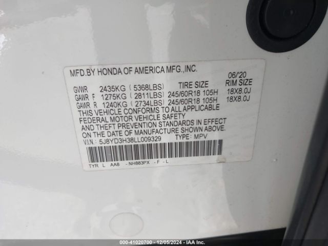 Photo 8 VIN: 5J8YD3H38LL009329 - ACURA MDX 