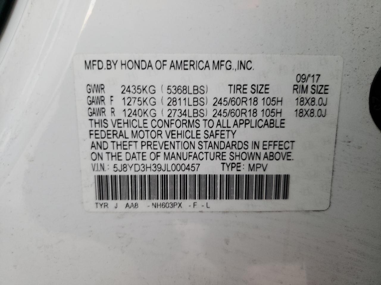 Photo 12 VIN: 5J8YD3H39JL000457 - ACURA MDX 