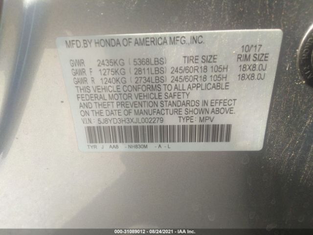 Photo 8 VIN: 5J8YD3H3XJL002279 - ACURA MDX 