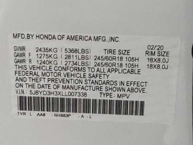 Photo 9 VIN: 5J8YD3H3XLL007338 - ACURA MDX 