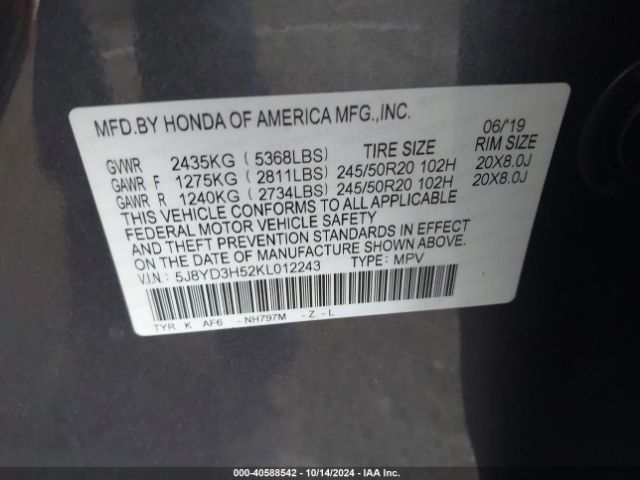 Photo 8 VIN: 5J8YD3H52KL012243 - ACURA MDX 