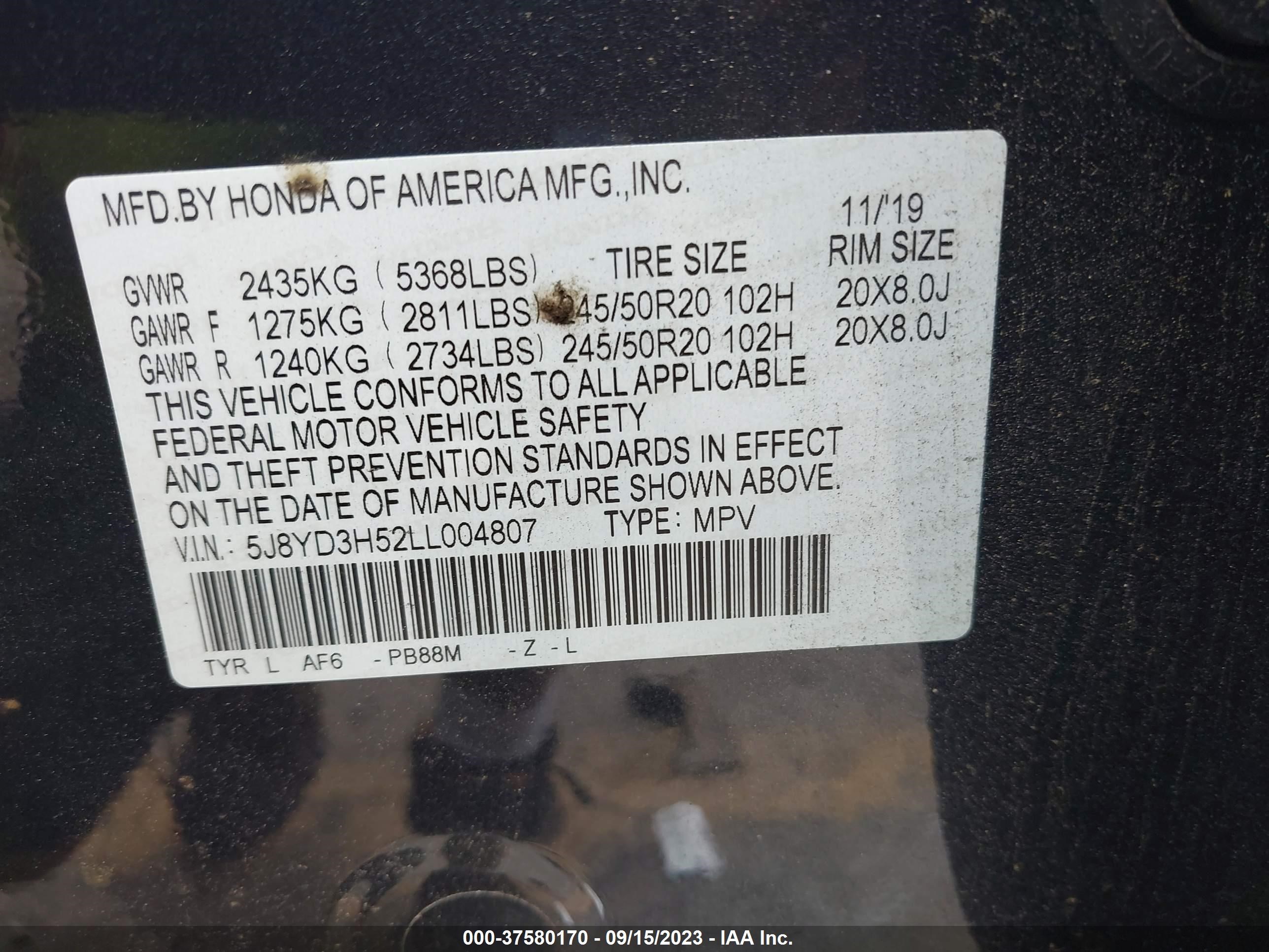 Photo 8 VIN: 5J8YD3H52LL004807 - ACURA MDX 