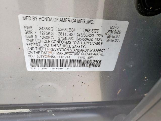 Photo 9 VIN: 5J8YD3H54JL001744 - ACURA MDX TECHNO 