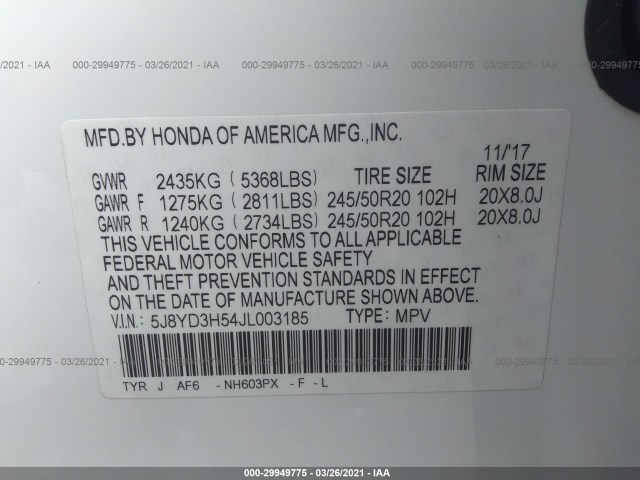 Photo 8 VIN: 5J8YD3H54JL003185 - ACURA MDX 