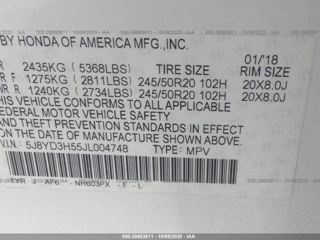 Photo 8 VIN: 5J8YD3H55JL004748 - ACURA MDX 