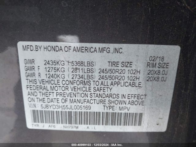 Photo 8 VIN: 5J8YD3H55JL005169 - ACURA MDX 