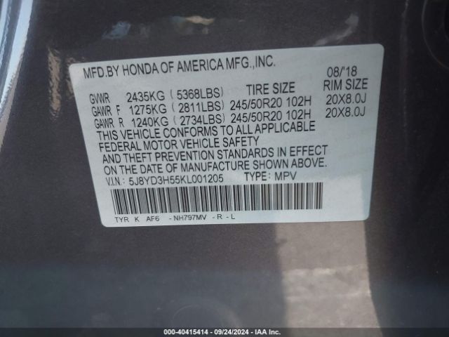 Photo 8 VIN: 5J8YD3H55KL001205 - ACURA MDX 