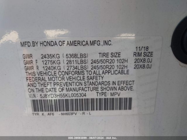 Photo 8 VIN: 5J8YD3H55KL005304 - ACURA MDX 