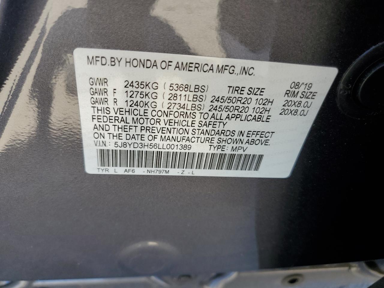 Photo 13 VIN: 5J8YD3H56LL001389 - ACURA MDX 