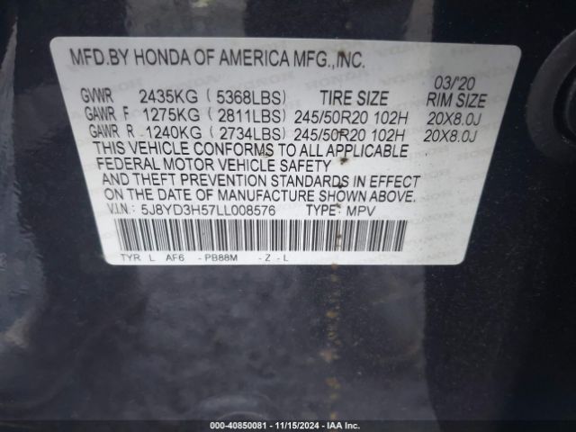 Photo 8 VIN: 5J8YD3H57LL008576 - ACURA MDX 