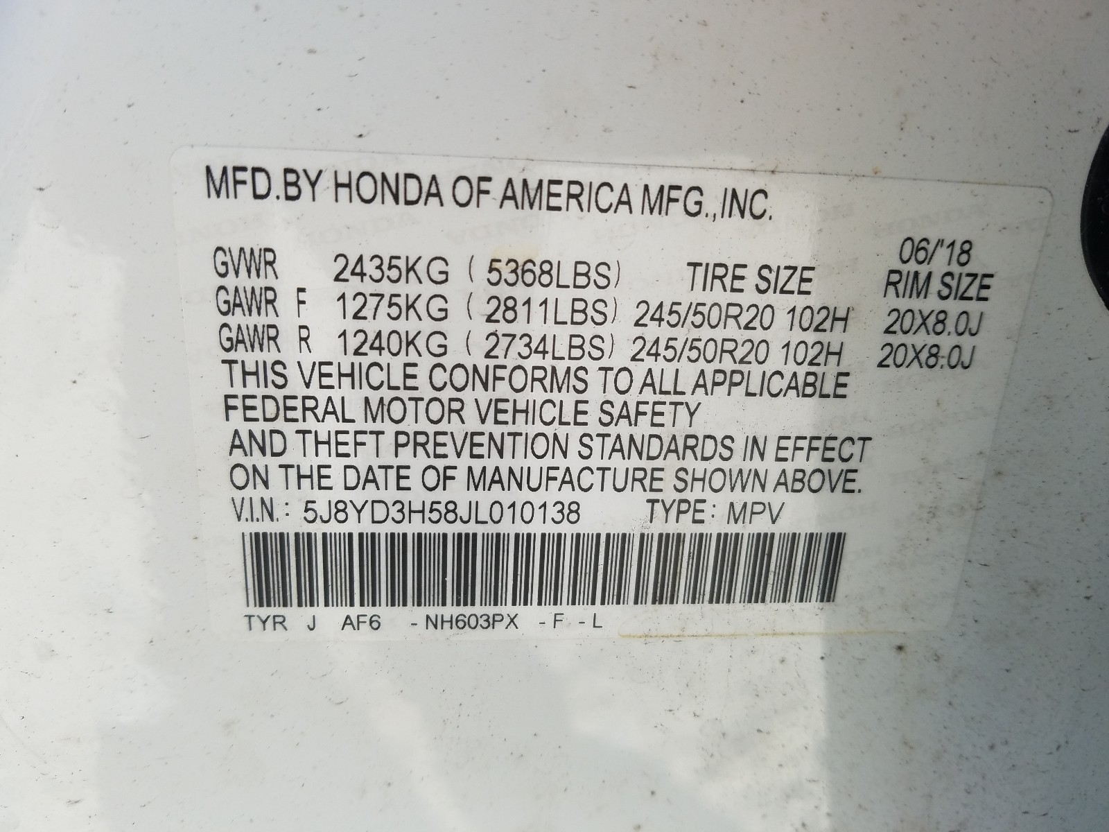 Photo 9 VIN: 5J8YD3H58JL010138 - ACURA MDX TECHNO 