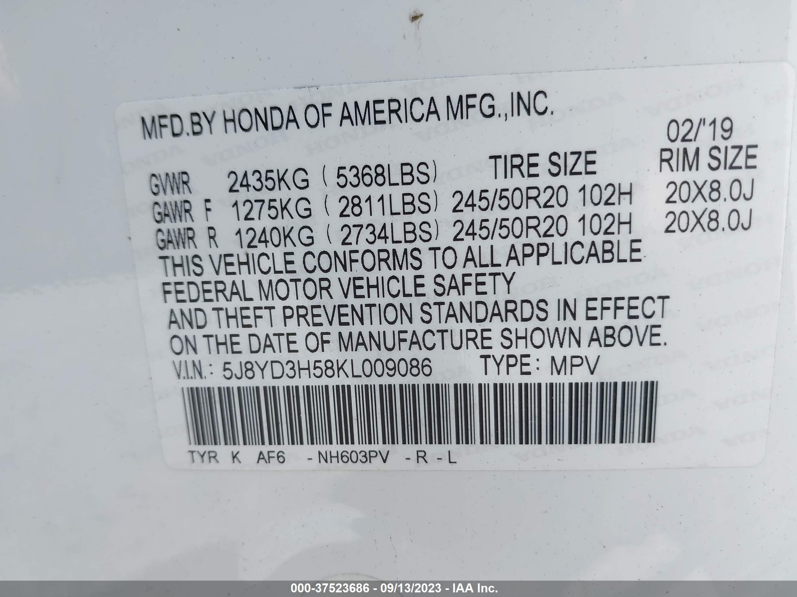 Photo 8 VIN: 5J8YD3H58KL009086 - ACURA MDX 