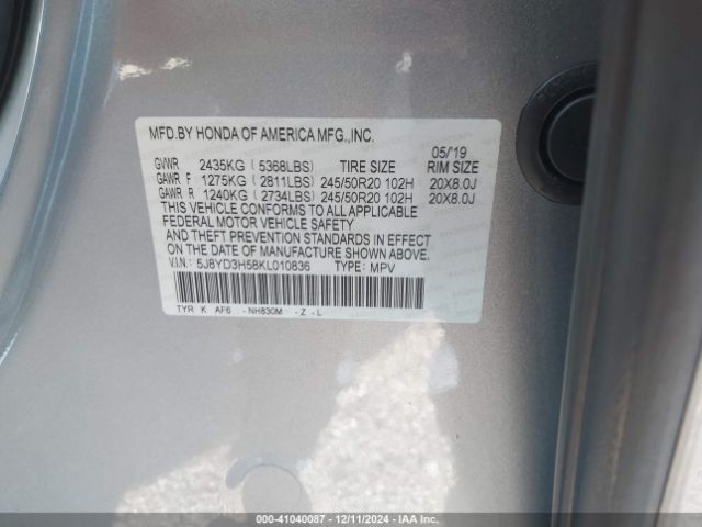 Photo 8 VIN: 5J8YD3H58KL010836 - ACURA MDX 