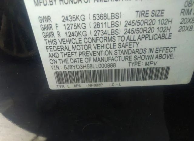 Photo 8 VIN: 5J8YD3H58LL000888 - ACURA MDX 