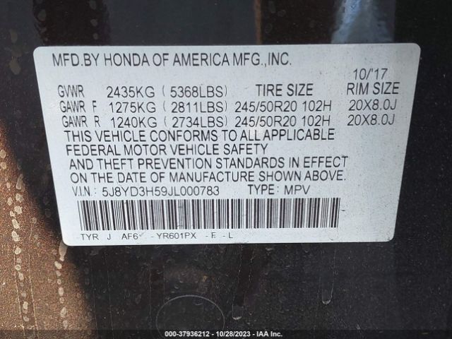 Photo 8 VIN: 5J8YD3H59JL000783 - ACURA MDX 