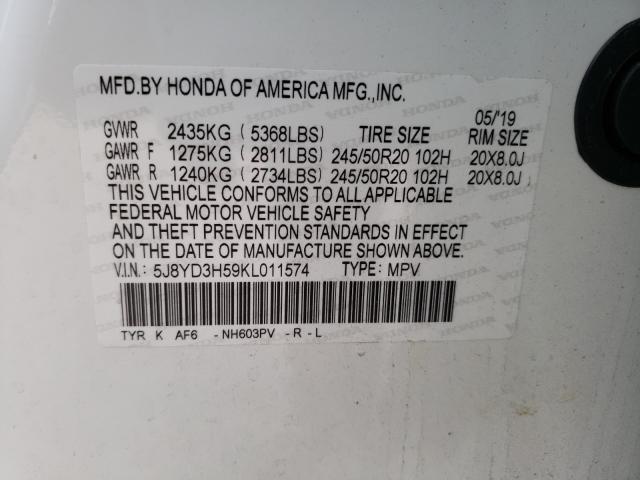 Photo 9 VIN: 5J8YD3H59KL011574 - ACURA MDX TECHNO 