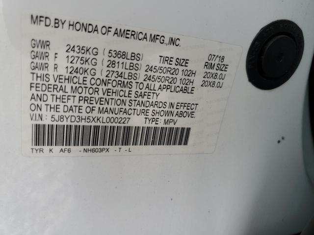 Photo 11 VIN: 5J8YD3H5XKL000227 - ACURA MDX TECHNO 