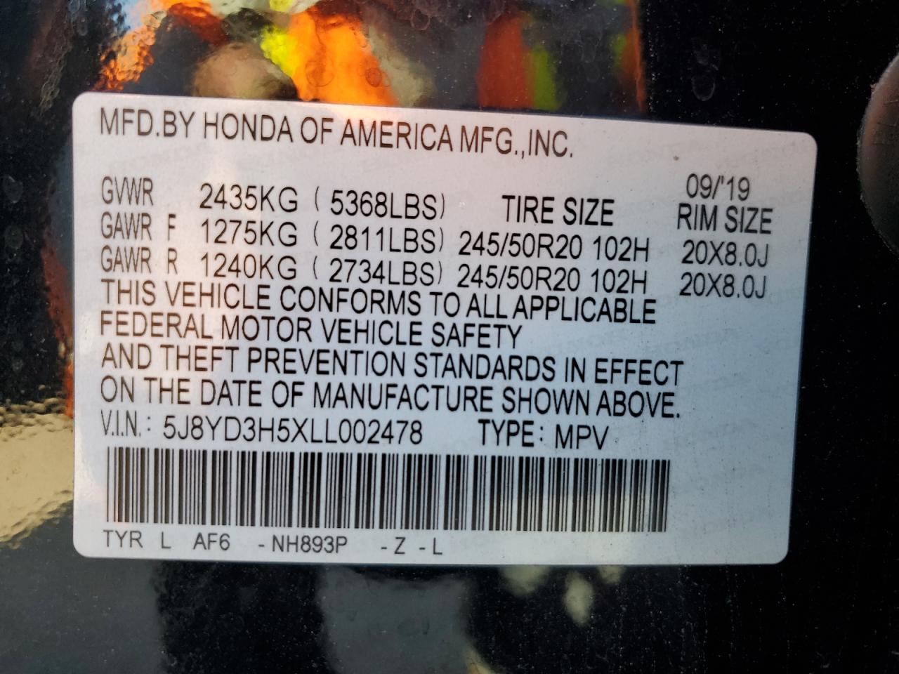 Photo 12 VIN: 5J8YD3H5XLL002478 - ACURA MDX 