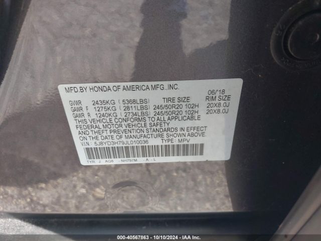 Photo 8 VIN: 5J8YD3H79JL010036 - ACURA MDX 