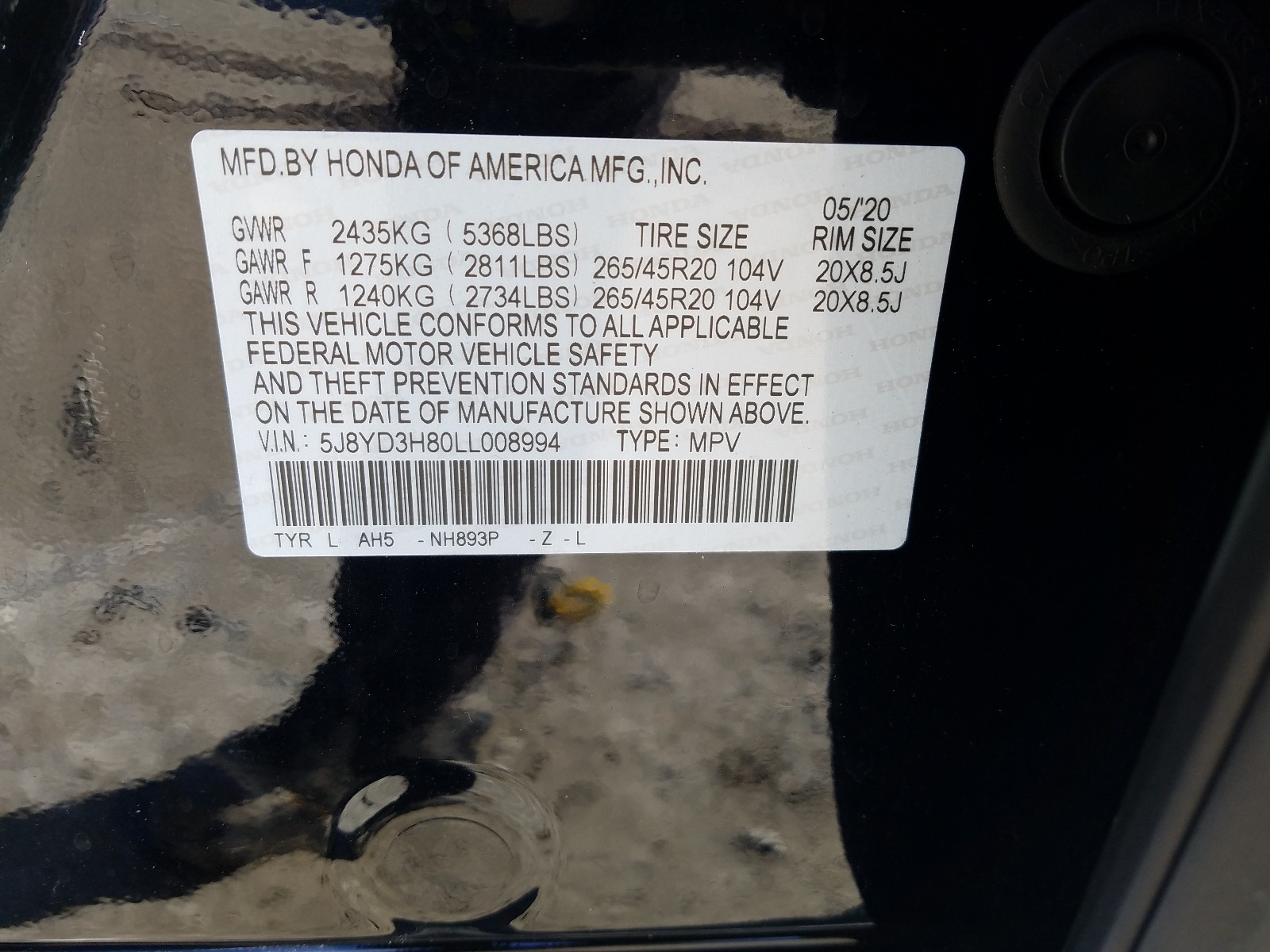 Photo 9 VIN: 5J8YD3H80LL008994 - ACURA MDX ADVANC 