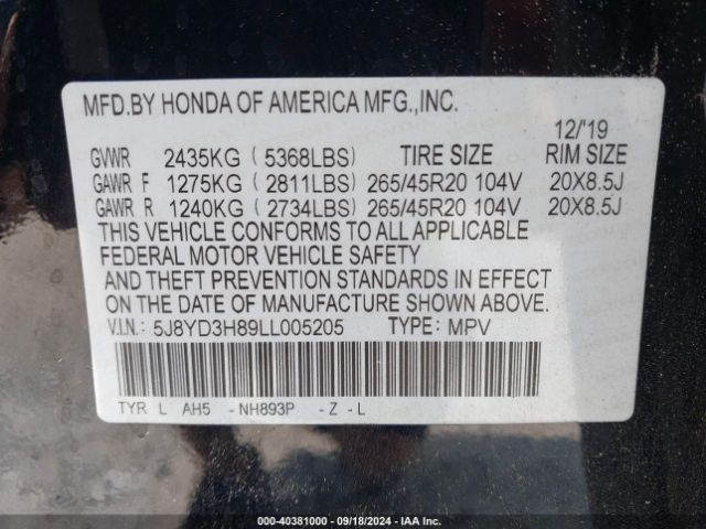 Photo 8 VIN: 5J8YD3H89LL005205 - ACURA MDX 