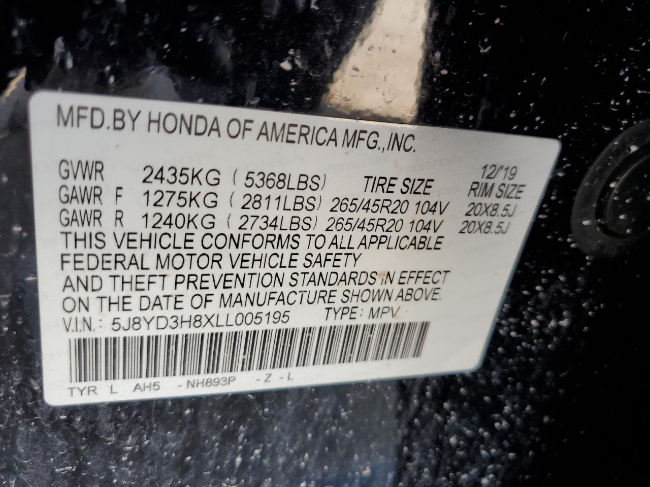 Photo 12 VIN: 5J8YD3H8XLL005195 - ACURA MDX 