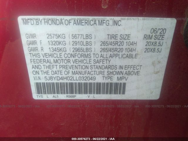 Photo 8 VIN: 5J8YD4H02LL032049 - ACURA MDX 