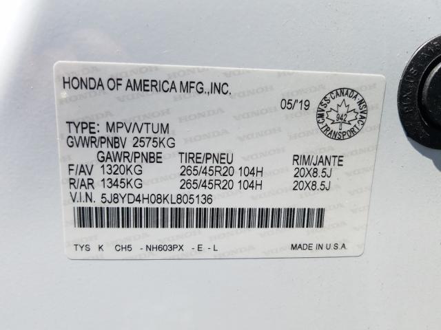 Photo 9 VIN: 5J8YD4H08KL805136 - ACURA MDX 