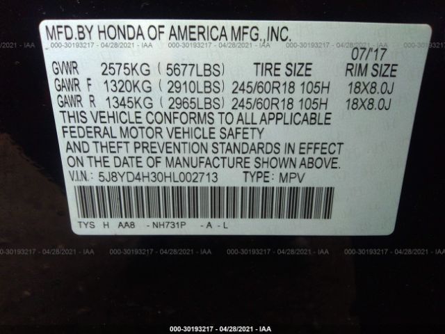 Photo 8 VIN: 5J8YD4H30HL002713 - ACURA MDX 