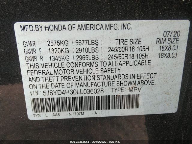 Photo 8 VIN: 5J8YD4H30LL036028 - ACURA MDX 