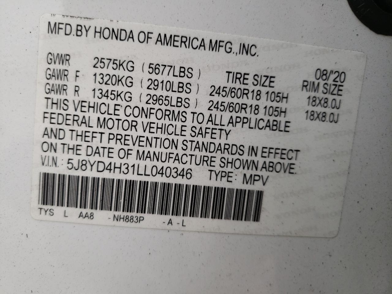 Photo 11 VIN: 5J8YD4H31LL040346 - ACURA MDX 