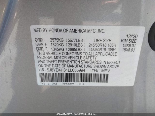 Photo 8 VIN: 5J8YD4H31LL055994 - ACURA MDX 