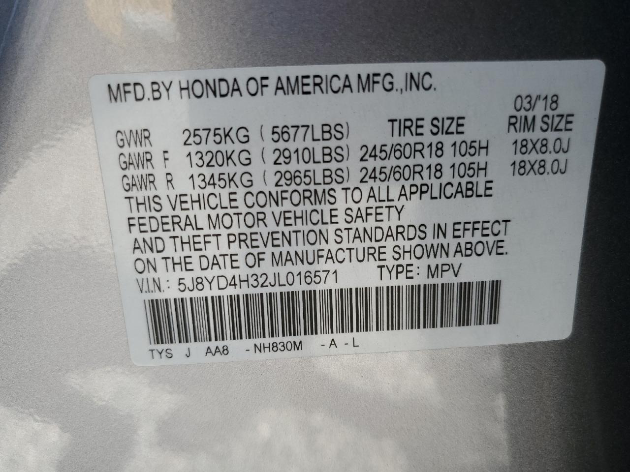 Photo 13 VIN: 5J8YD4H32JL016571 - ACURA MDX 