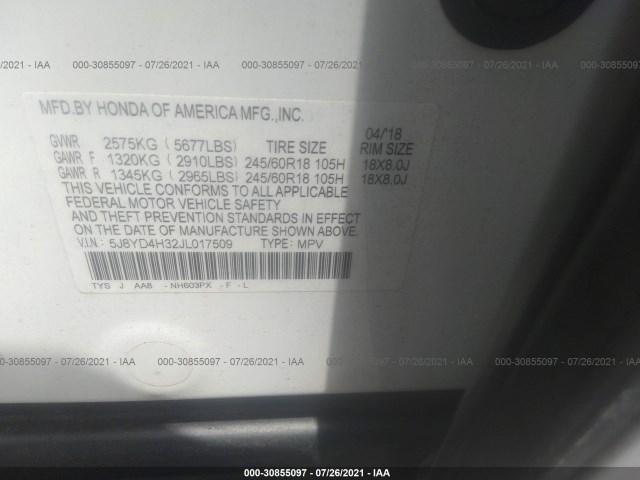 Photo 8 VIN: 5J8YD4H32JL017509 - ACURA MDX 