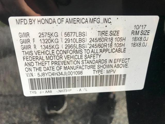 Photo 9 VIN: 5J8YD4H34JL001098 - ACURA MDX 