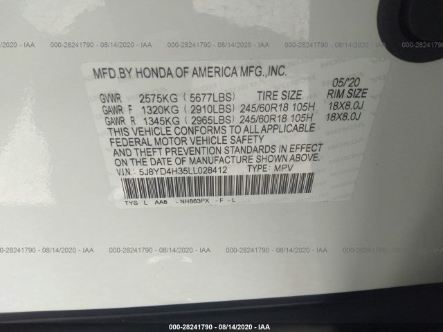 Photo 8 VIN: 5J8YD4H35LL028412 - ACURA MDX 