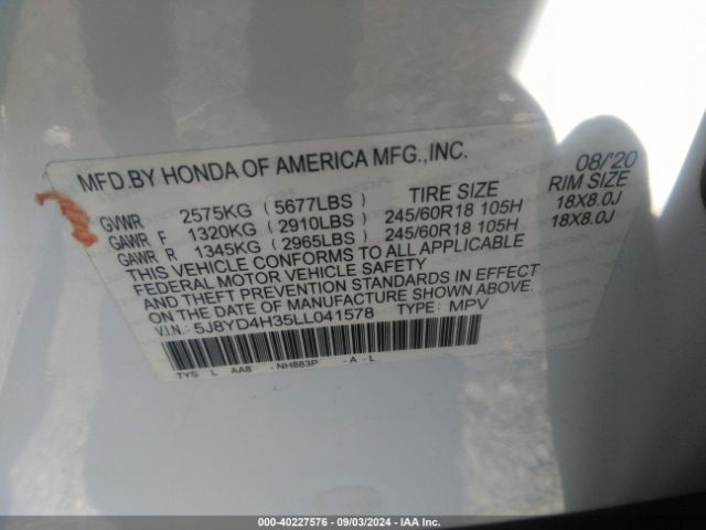 Photo 8 VIN: 5J8YD4H35LL041578 - ACURA MDX 