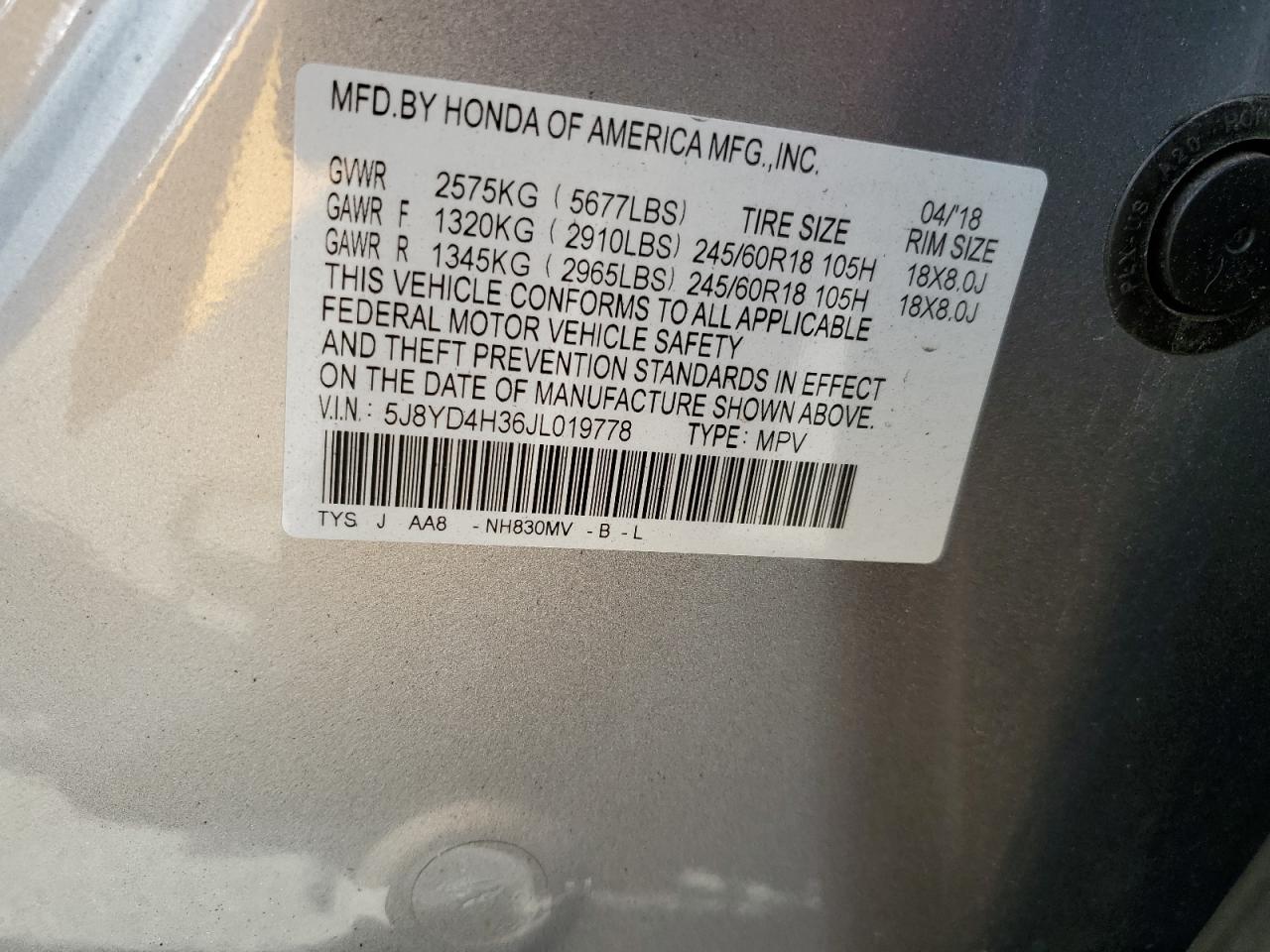 Photo 12 VIN: 5J8YD4H36JL019778 - ACURA MDX 