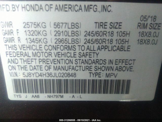 Photo 8 VIN: 5J8YD4H36JL020848 - ACURA MDX 