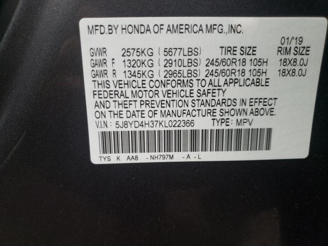 Photo 9 VIN: 5J8YD4H37KL022366 - ACURA MDX 