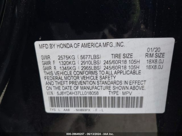 Photo 8 VIN: 5J8YD4H37LL018058 - ACURA MDX 